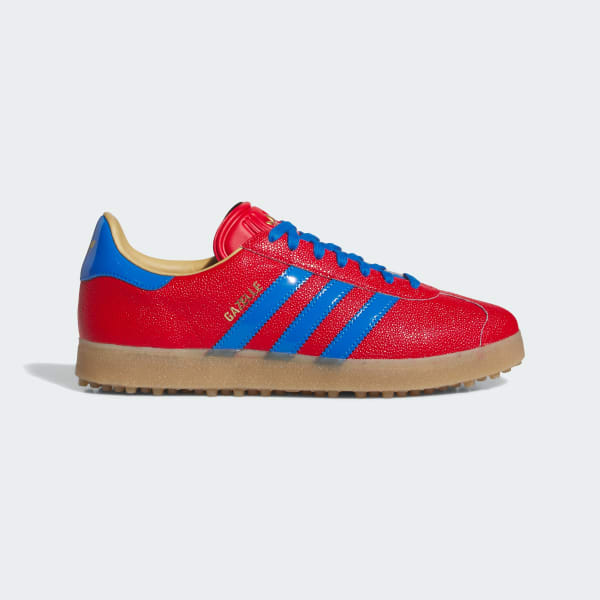 Adidas Gazelle Lux Spikeless Golf Shoes Better Scarlet/Blue Bird/Gum JQ7720