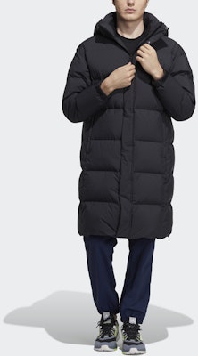 adidas GD Puffy Long Down Hooded Coat Winter Black Unisex Warm Jacket H23084 Lookbook adidas GD Puffy Long Down Hooded Coat Winter Black Unisex Warm Jacket H23084