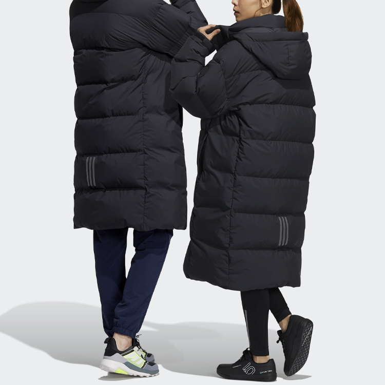 Sizing adidas GD Puffy Long Down Hooded Coat Winter Black Unisex Warm Jacket H23084