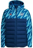 adidas Geometric Print Colorblock Hooded Puffer Jacket Blue GR4230 adidas Geometric Print Colorblock Hooded Puffer Jacket Blue GR4230