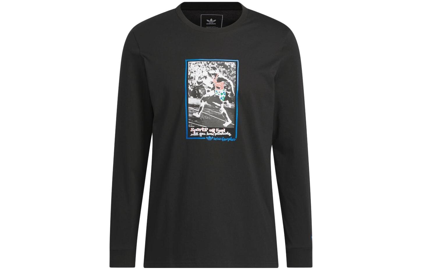 adidas Geometric Print Oversized Crewneck Long Sleeve Sweatshirt Unisex Black HS3048
