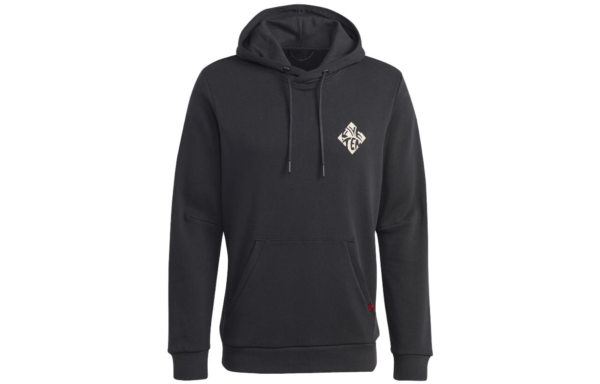 adidas Geometric Printed Drawstring Hoodie - Black HT9604