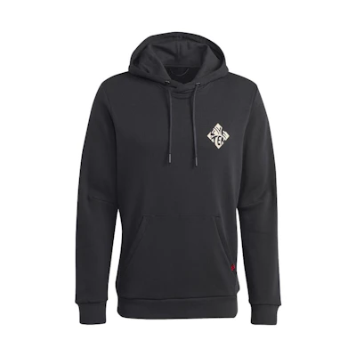 adidas Geometric Printed Drawstring Hoodie - Black HT9604