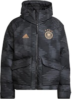adidas Germany Down Jacket Logo Patch Hooded Puffer Jacket Black Grey HF4066 adidas Germany Down Jacket Logo Patch Hooded Puffer Jacket Black Grey HF4066