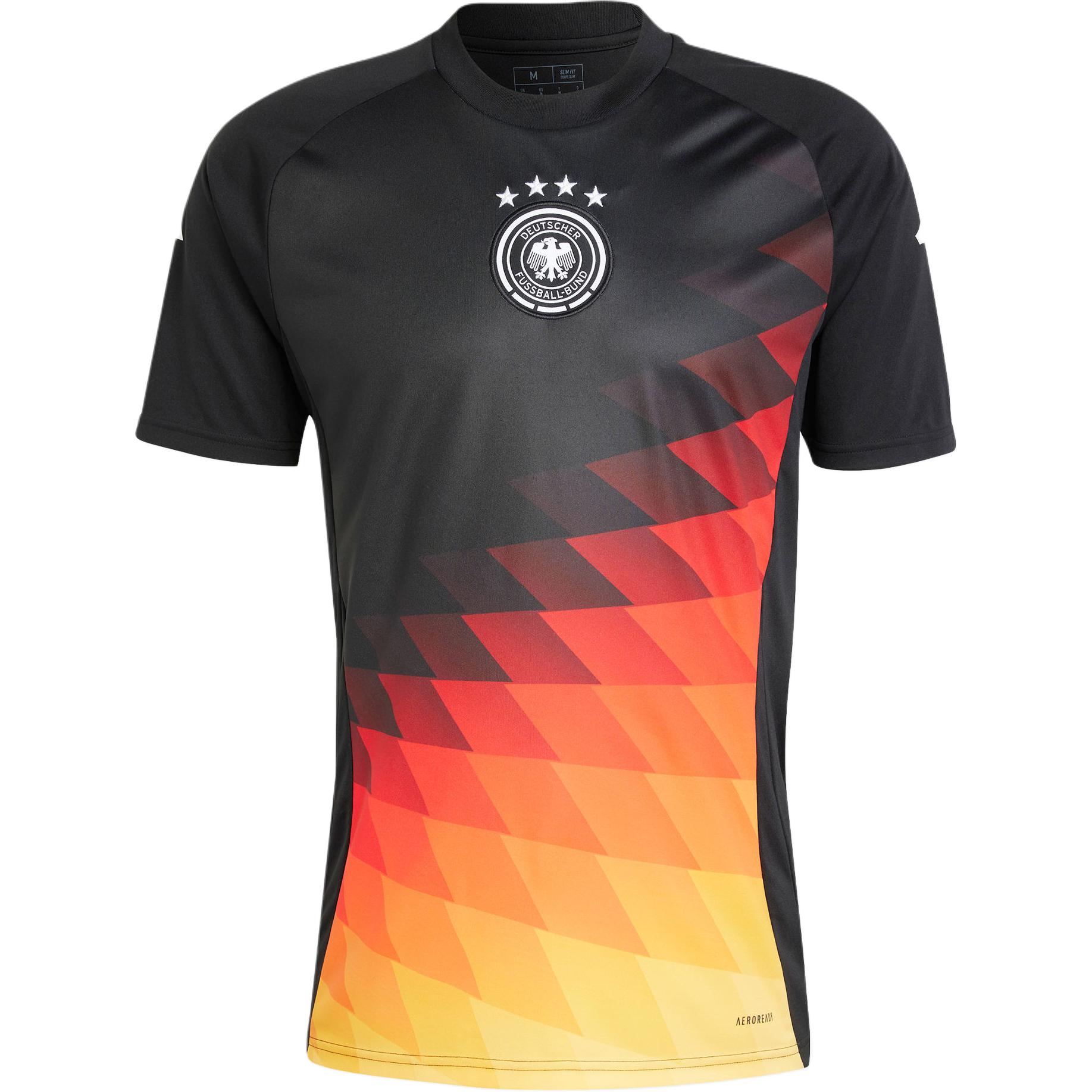adidas Germany Pre-Match Soccer Jersey Geometric Print Black Short Sleeve IW7956