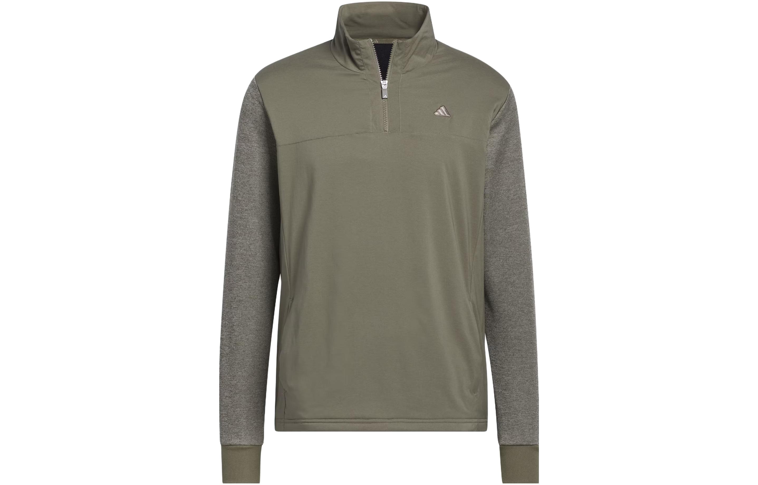 adidas Go-To Quarter-Zip Golf Jacket Olive Green Colorblock Logo Design II7847