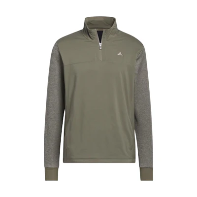adidas Go-To Quarter-Zip Golf Jacket Olive Green Colorblock Logo Design II7847