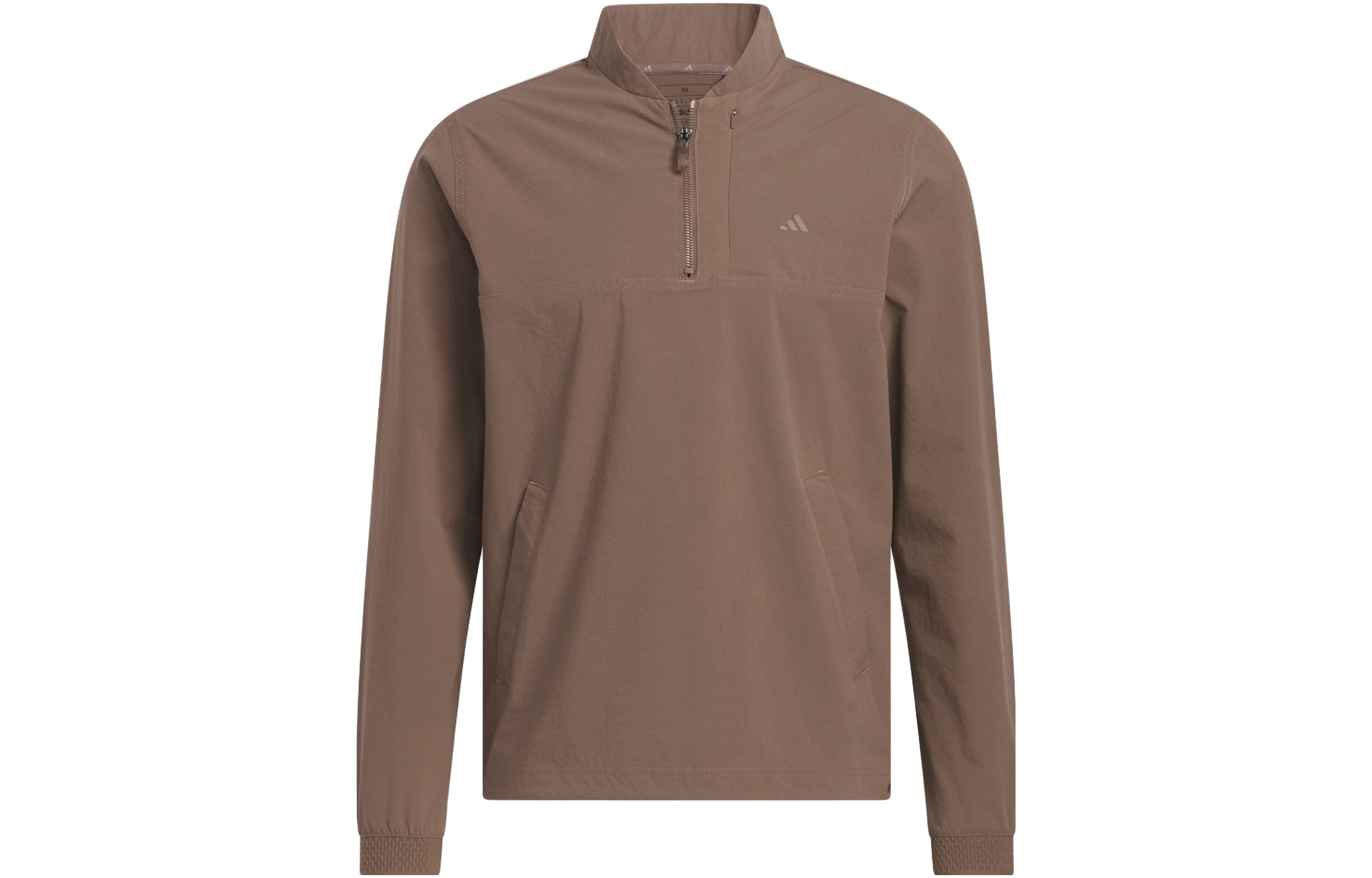 adidas Golf Pullover Half-Zip Waterproof Jacket Brown Men’s Long Sleeve HR7958
