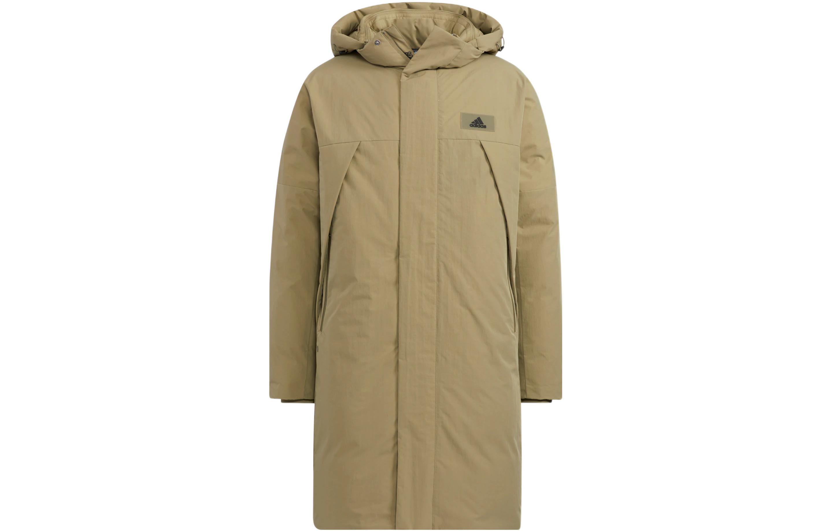 adidas Goose Down 800 Fill Long Puffer Jacket Logo Zipper Hoodie Green Unisex. HR5234