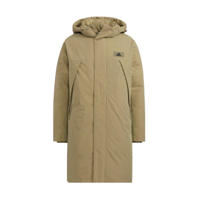 adidas Goose Down 800 Fill Long Puffer Jacket Logo Zipper Hoodie Green Unisex. HR5234