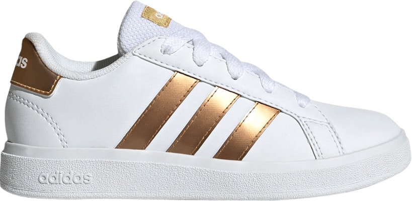 Grade School adidas Grand Court J White Matte Gold GY2578