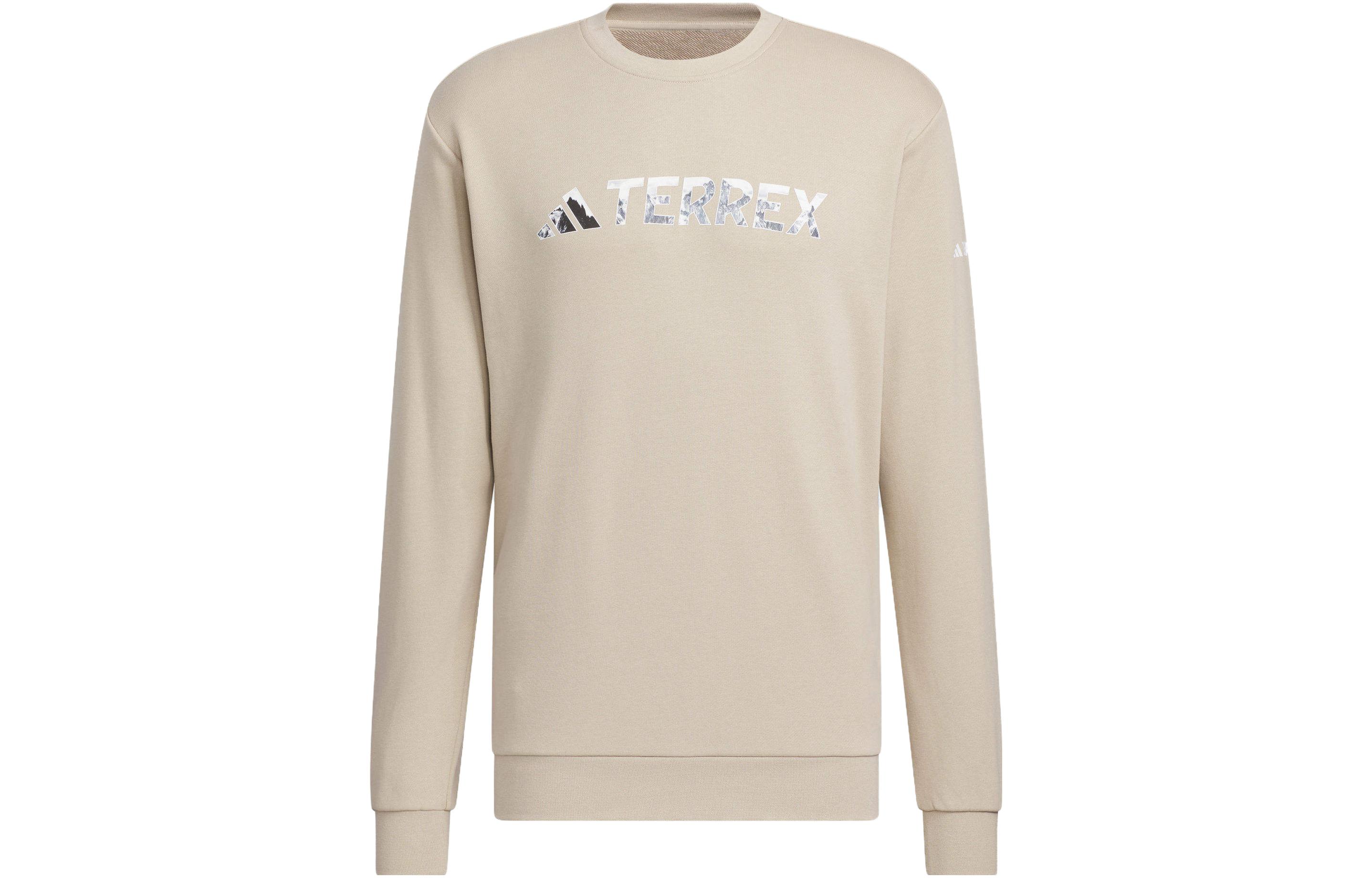 adidas Graphic Crew Sweatshirt Alphabet Print Beige Pullover for Men IT8844