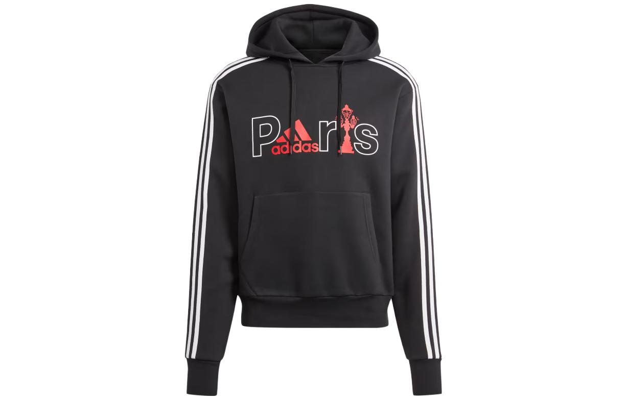 adidas Graphic Hoodie Black Unisex Striped Letter Print Pullover IP3594