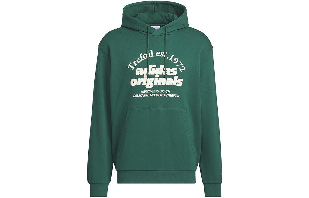 adidas Graphic Hoodie Letter Print Retro Pullover Green Sweatshirt JE3486