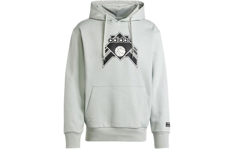 adidas Graphic Hoodie Silver Gray Fleece Pullover with Letter Print IV9691