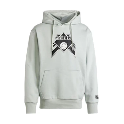 adidas Graphic Hoodie Silver Gray Fleece Pullover with Letter Print IV9691