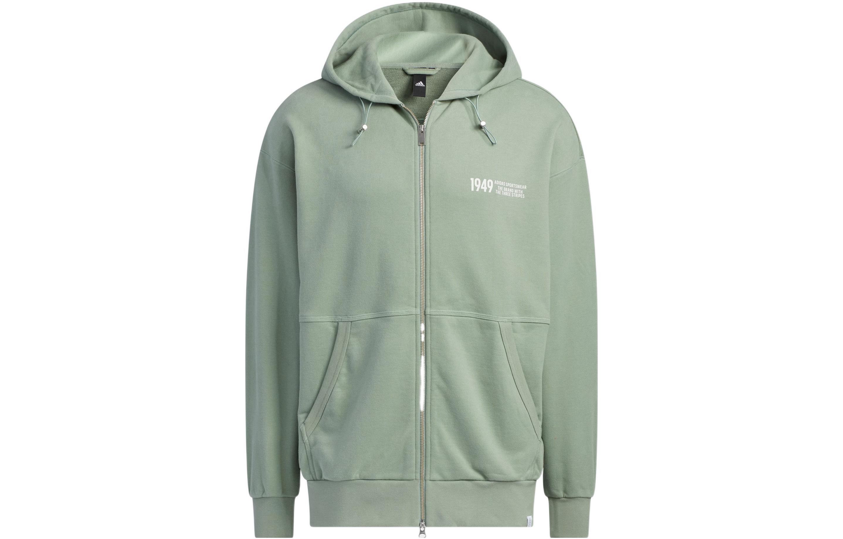 adidas Graphic Hoodie Silver Grey Green Full-Zip Long Sleeve Pullover IK3510