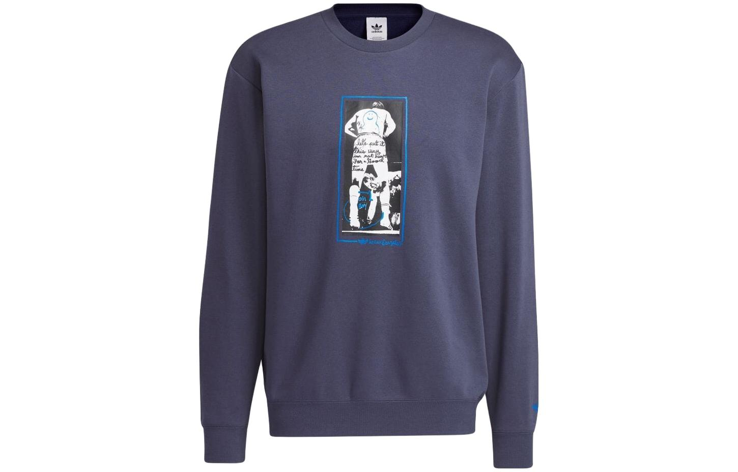 adidas Graphic Print Crewneck Loose Sweatshirt Navy Blue Unisex Japan Edition HS3044-JAPAN