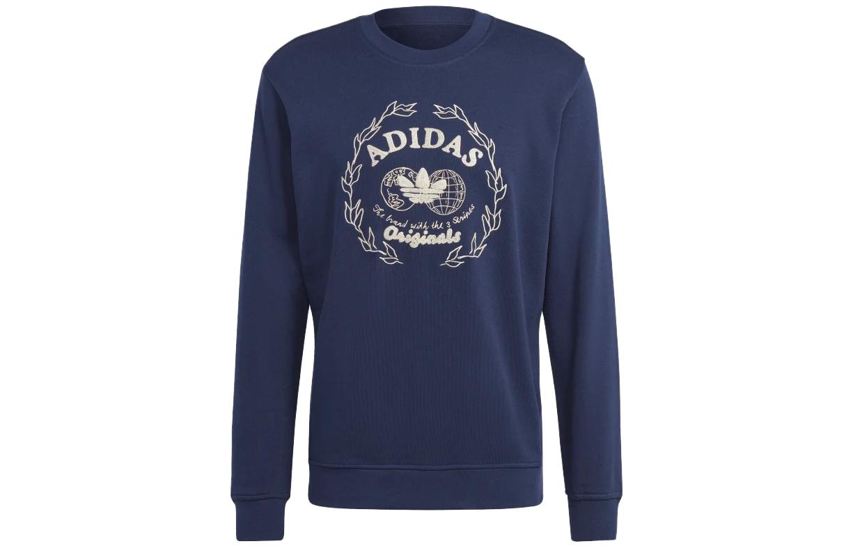 adidas Graphic Print Crewneck Pullover Sweatshirt Blue IC5769