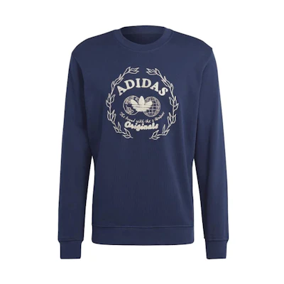 adidas Graphic Print Crewneck Pullover Sweatshirt Blue IC5769