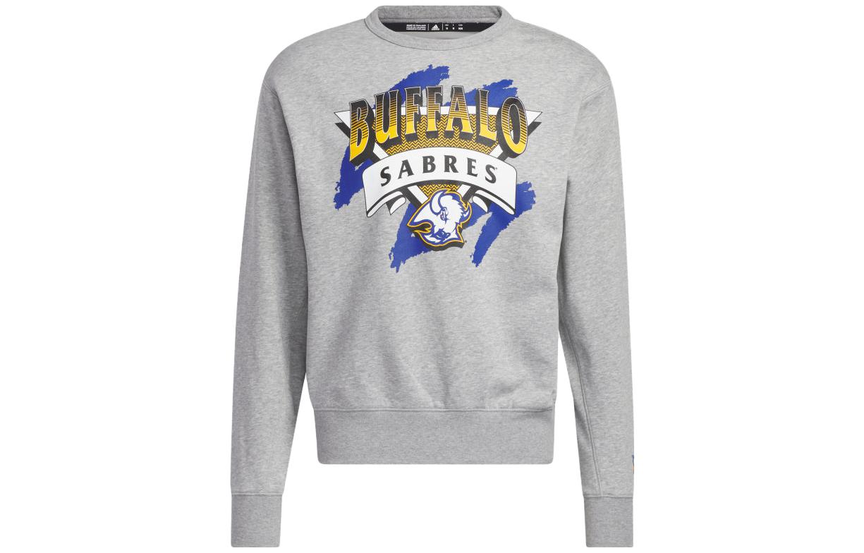 adidas Graphic Print Crewneck Sweatshirt - Grey Long Sleeve HN6380
