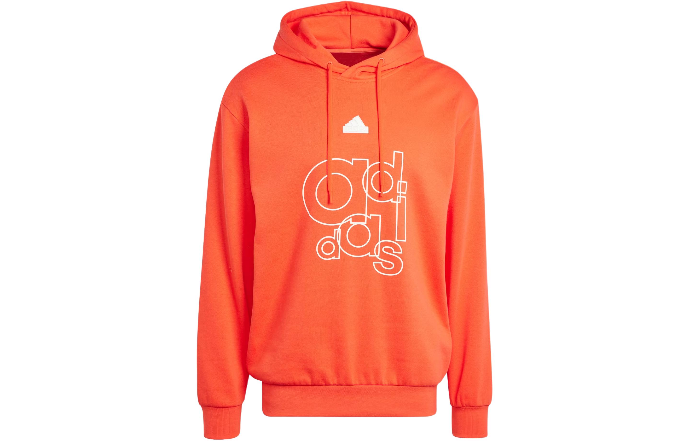adidas Graphic Print Fleece Hoodie Orange Letter Logo Pullover Sweatshirt IS1991