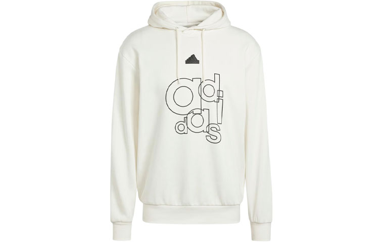 adidas Graphic Print Fleece Hoodie White Logo Sweatshirt Long Sleeve IS1990