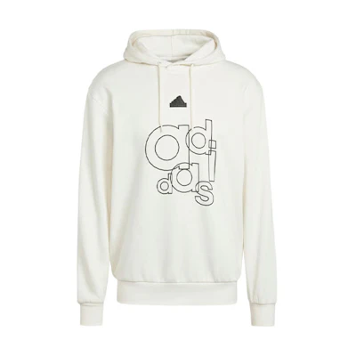 adidas Graphic Print Fleece Hoodie White Logo Sweatshirt Long Sleeve IS1990