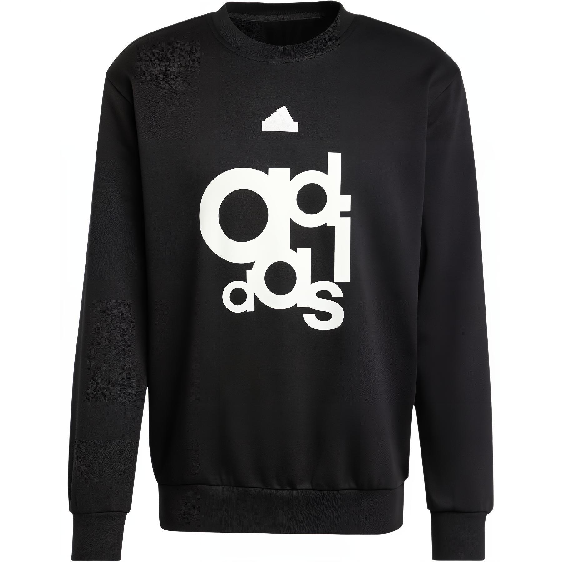 adidas Graphic Print Fleece Sweatshirt Black - Long Sleeve Crewneck Pullover IP4074