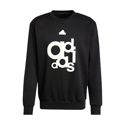 adidas Graphic Print Fleece Sweatshirt Black - Long Sleeve Crewneck Pullover IP4074