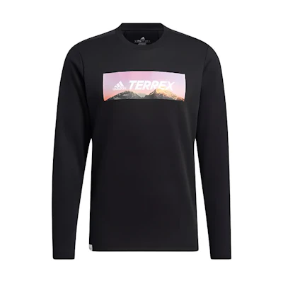 adidas Graphic Print Outdoor Casual Crewneck Pullover Sweatshirt Black HE7338