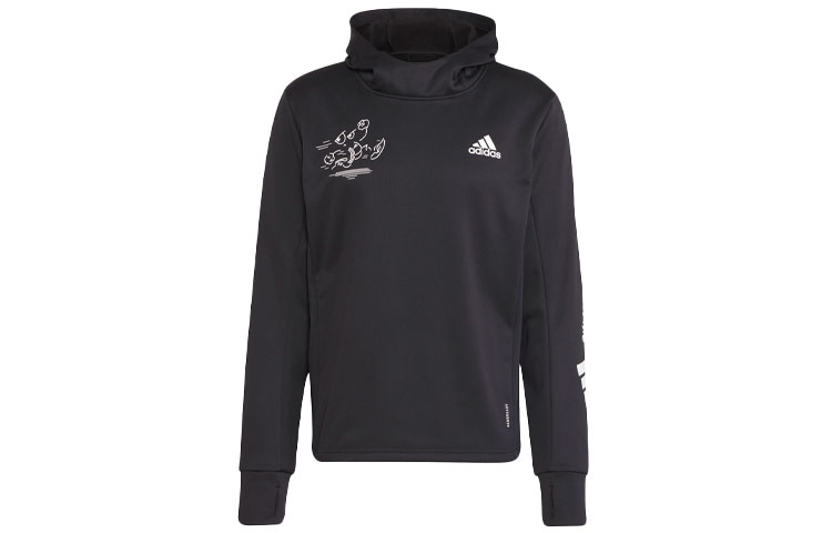 adidas Graphic Print Running Pullover Hoodie Black H56313