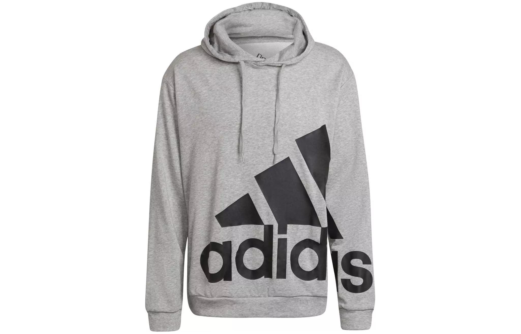 adidas Gray Hoodie with Letter Logo Print, Casual Pullover Fit HE4406