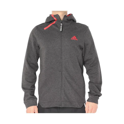 adidas Gray Knit Hoodie Jacket with Solid Color Logo Print CG0868