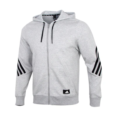 adidas Gray Knit Training Hoodie Jacket with Three Stripes H46528