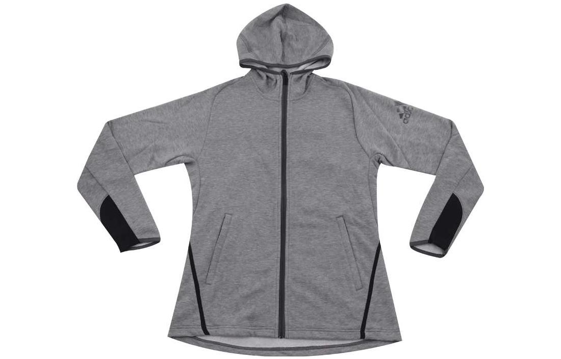 adidas Gray Logo Print Hooded Long-Sleeve Jacket Casual Style DN1858