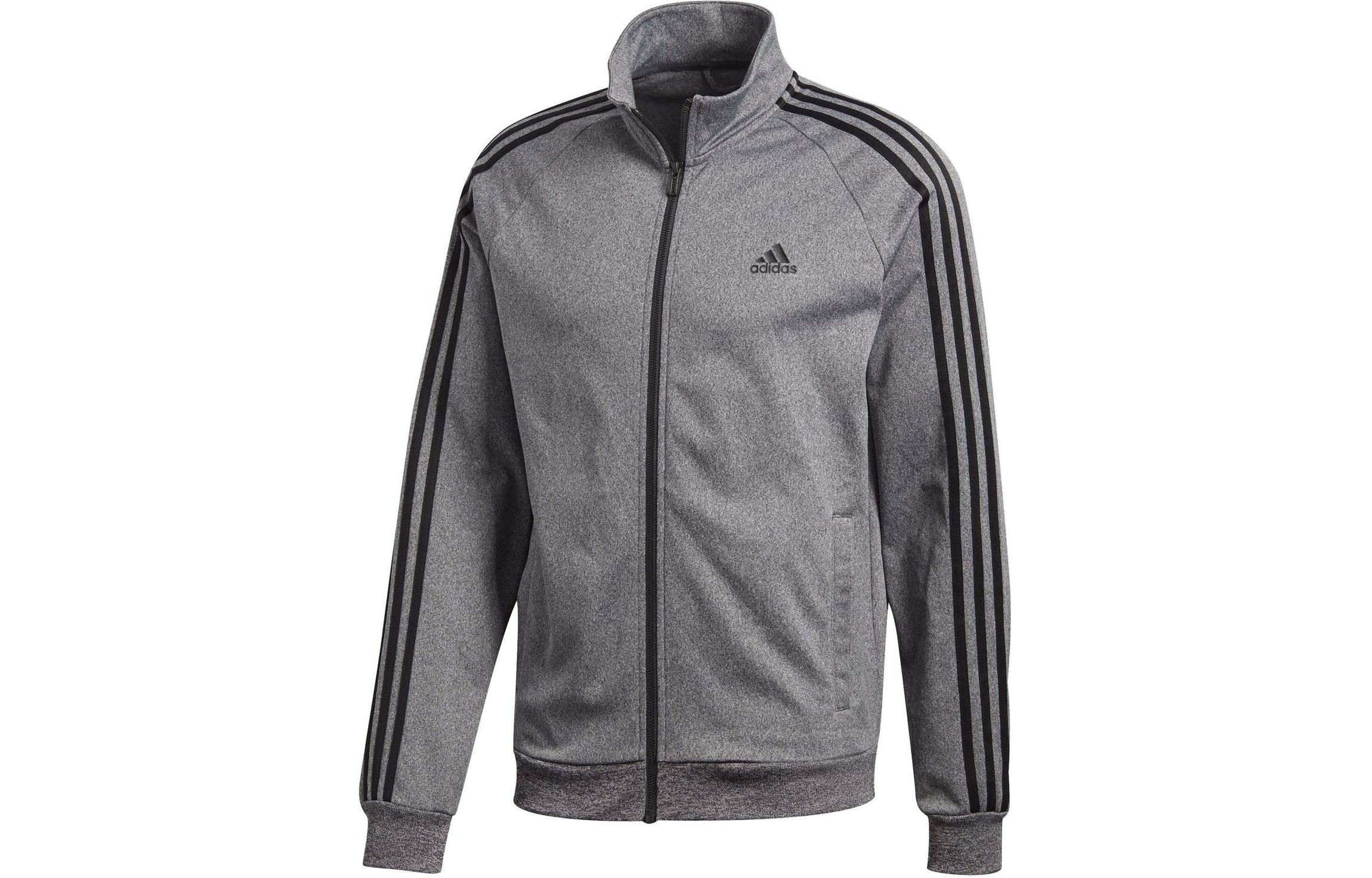 adidas Gray Long-Sleeve Jacket with Logo Print and Striped Design CD8752