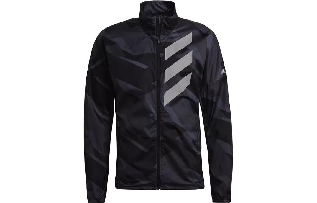 adidas Gray Outdoor Jacket with Logo Graphic and Geometric Print GL1198