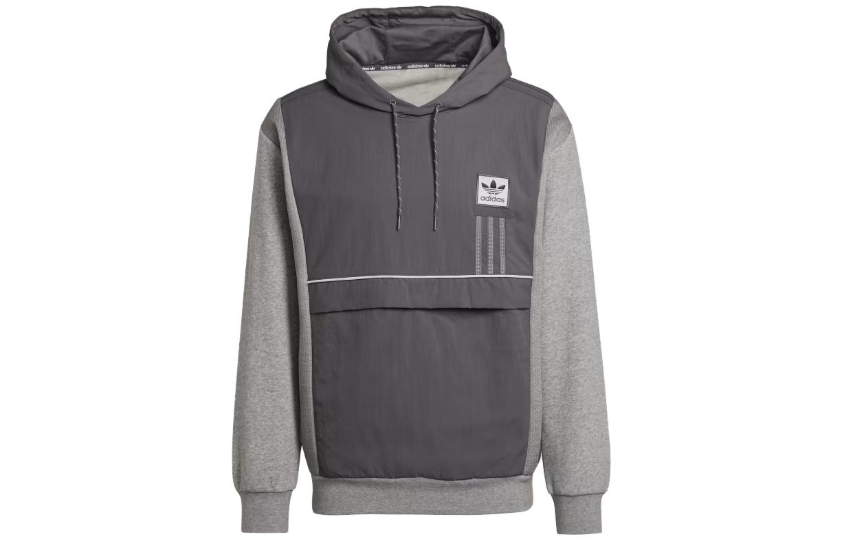 adidas Gray Patchwork Pullover Hoodie Casual Long Sleeve Sweatshirt HA5144