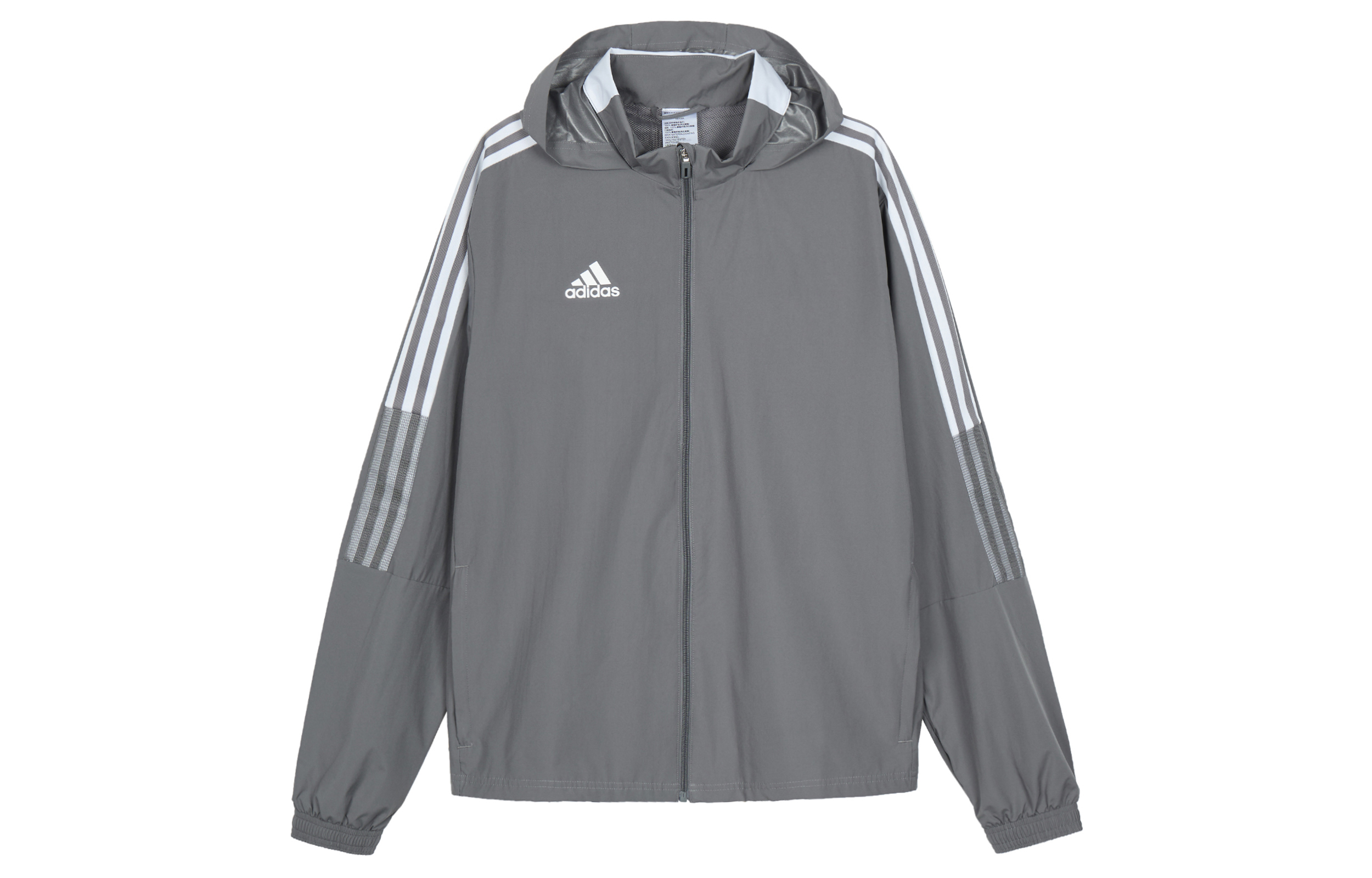 adidas Gray Solid Stripe Logo Print Zip-Up Hoodie Jacket GM7389