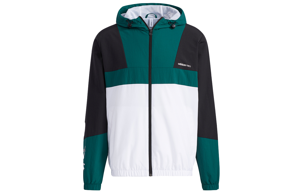 adidas Green Colorblock Hooded Jacket Casual Sportswear H45091