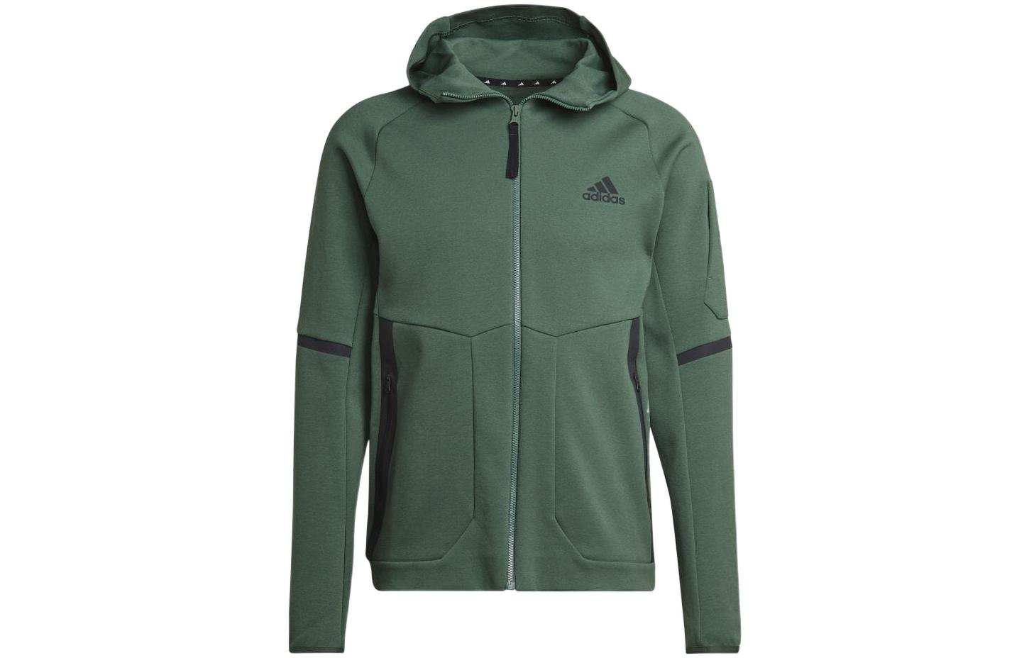 adidas Green Full-Zip Hoodie Jacket with Solid Logo Print HL3865