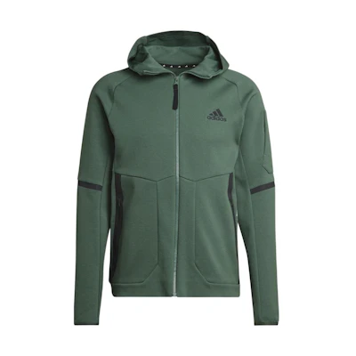 adidas Green Full-Zip Hoodie Jacket with Solid Logo Print HL3865