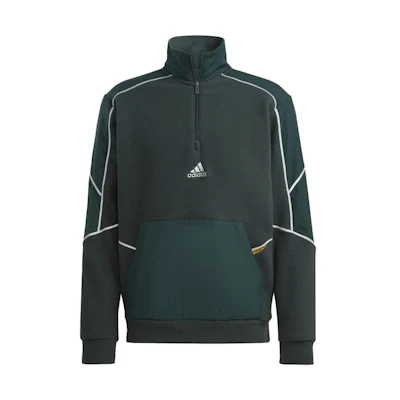 adidas Green Half-Zip Stand Collar Sweatshirt with Letter Print HL6915