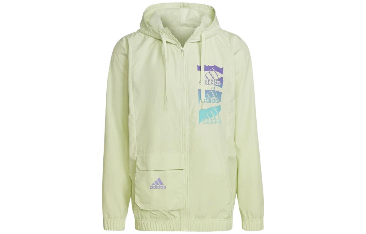 adidas Green Letter Logo Long-Sleeve Hoodie Jacket HE4304
