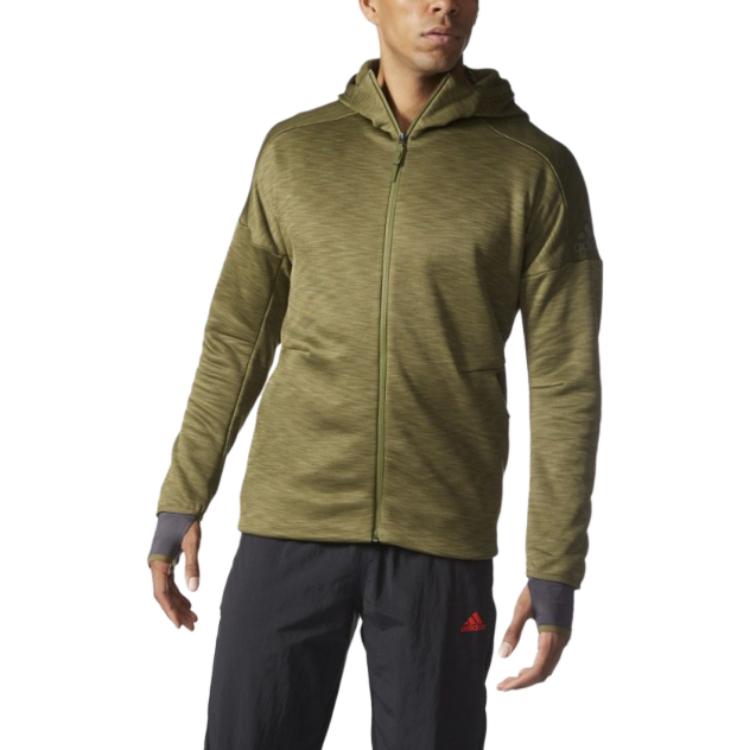 Shop 阿迪达斯绿色标志印花连帽拉链夹克 S94830