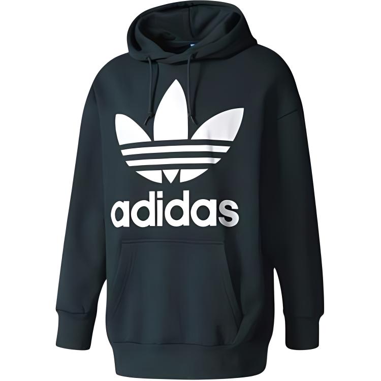 adidas Green Logo Print Pullover Hoodie with Drawstring BQ1871