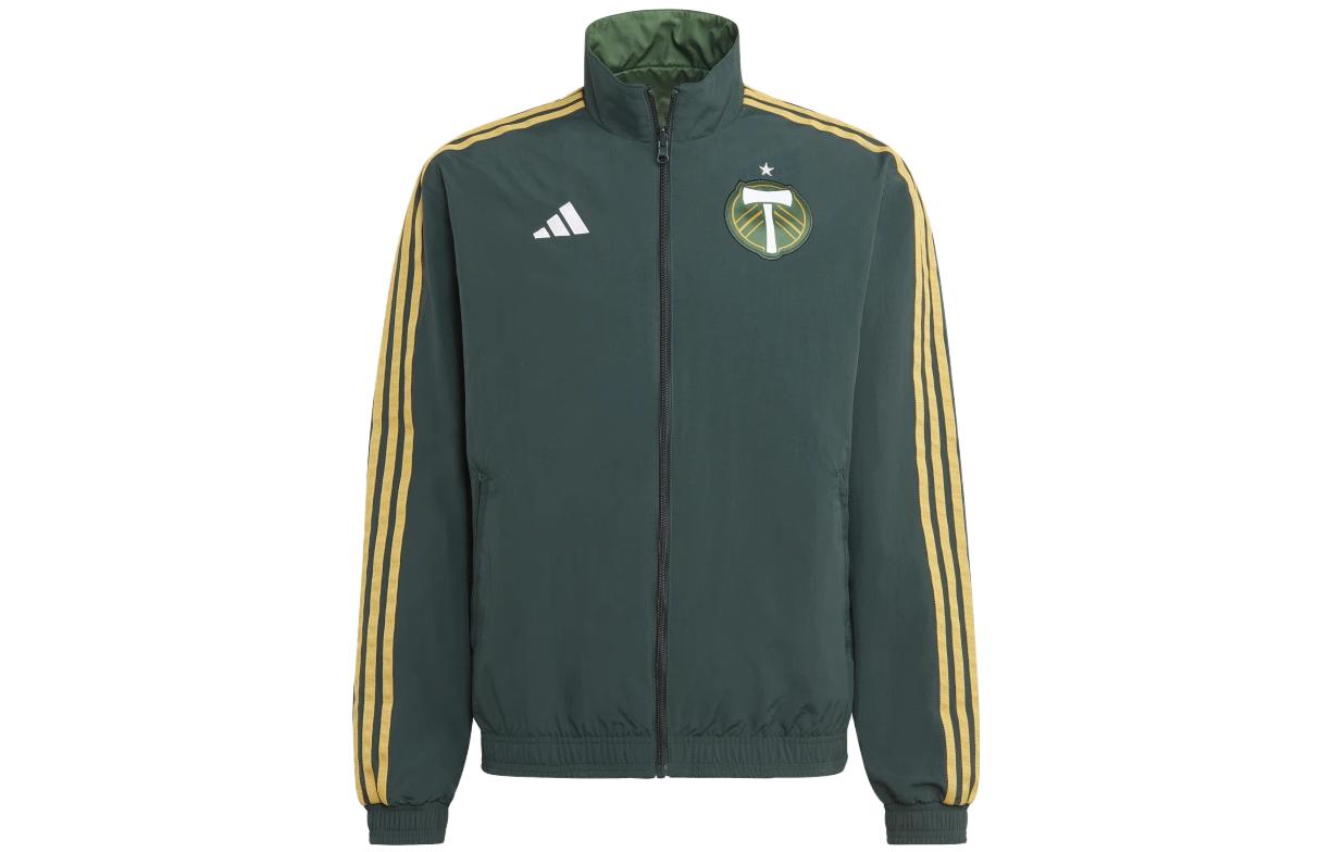 adidas Green Retro Track Jacket with Logo Letter Stripe Print HU0106