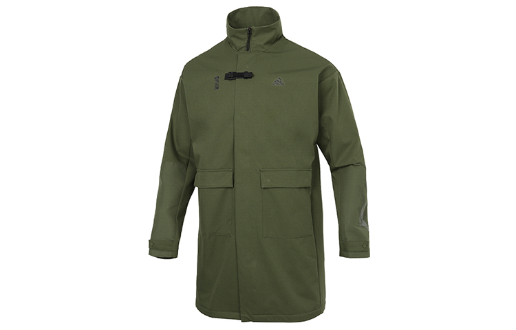 adidas Green Snap-Button Mid-Length Outdoor Casual Jacket GU1767