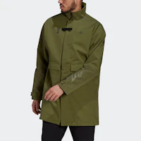 Shop adidas 綠色扣式中長版戶外休閒外套 GU1767